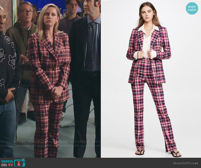 Ryder Blazer and Ryder Pants by Rebecca Vallance worn by Tami (Taylor Louderman) on Kenan