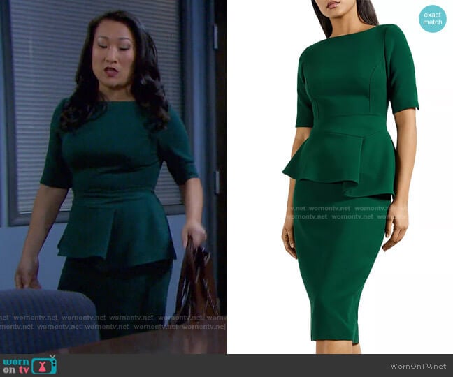 Romolaa Peplum Sheath Dress by Ted Baker worn by Melinda Trask (Tina Huang) on Days of our Lives