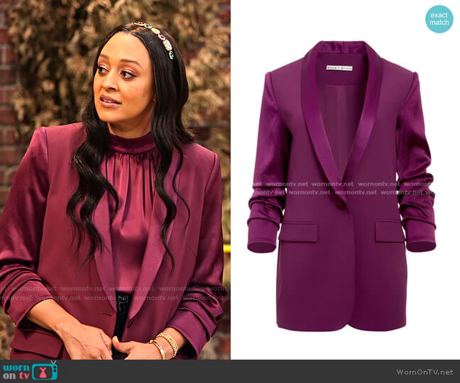 Ronnie Scrunched Sleeve Blazer by Alice + Olivia worn by Cocoa McKellan (Tia Mowry-Hardrict) on Family Reunion