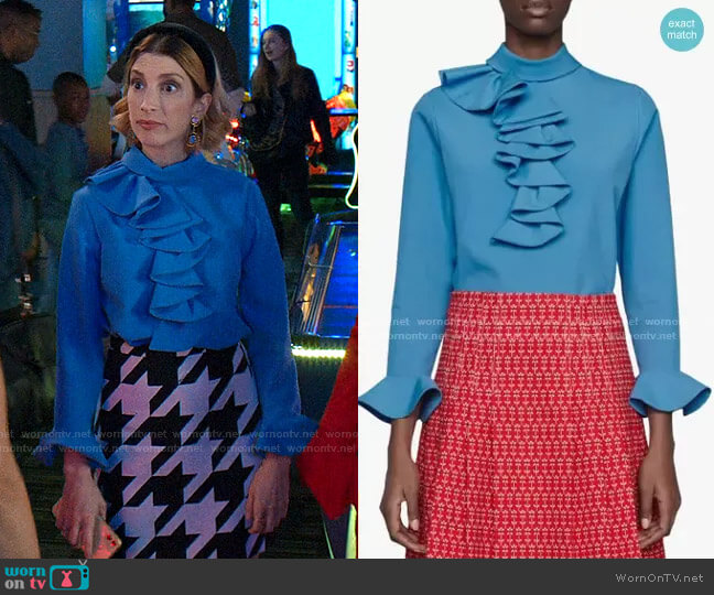 Ruffled Bell Sleeve Blouse by Gucci worn by Lauren (Molly Bernard) on Younger