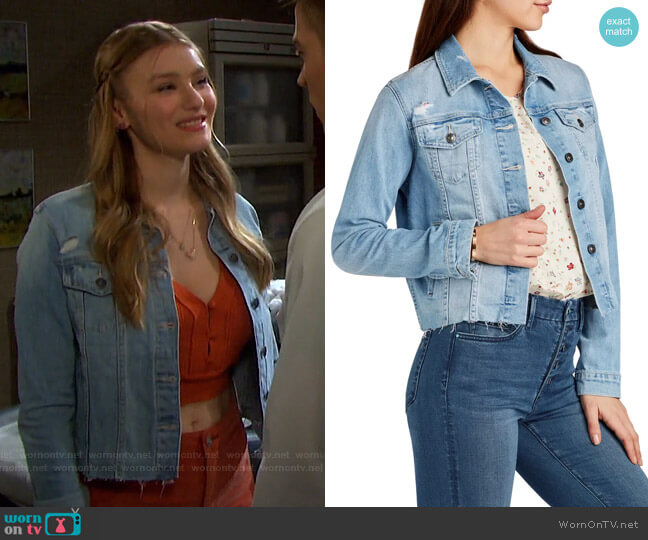 The Janis Crop Denim Trucker Jacket by Sam Edelman worn by Alice Caroline Horton (Lindsay Arnold) on Days of our Lives