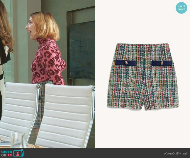 Multicoloured Tweed Shorts by Sandro worn by Lauren (Molly Bernard) on Younger