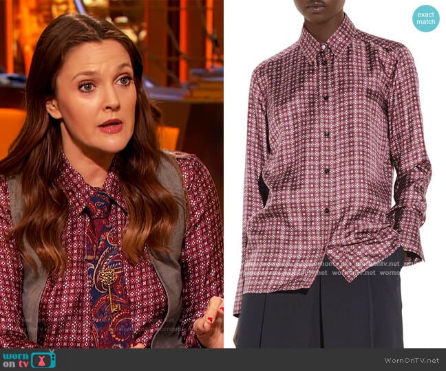 Thia Printed Silk Shirt by Sandro worn by Drew Barrymore on The Drew Barrymore Show