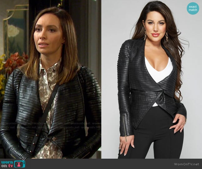 Shayna Drape Leather Jacket by Guess worn by Gwen Rizczech (Emily O'Brien) on Days of our Lives