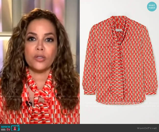 Simone Pussy-Bow Printed Blouse by Cefinn worn by Sunny Hostin on GMA