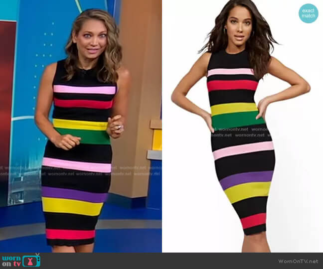 Sleeveless Stripe Sweater Dress by New York & Company worn by Ginger Zee on Good Morning America