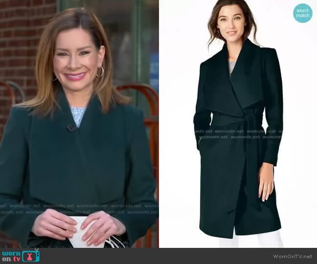 Slick Wool Blend Wrap Coat by Cole Haan worn by Rebecca Jarvis on Good Morning America