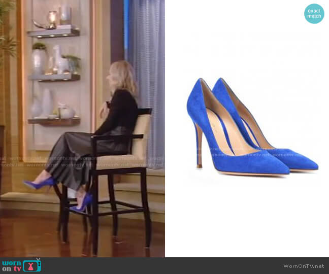 Gianvito Suede Pumps by Gianvito Rossi worn by Kelly Ripa on Live with Kelly and Mark