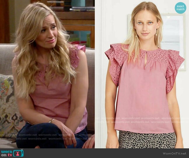 Target A New Day Short Sleeve Eyelet Top worn by Gemma (Beth Behrs) on The Neighborhood