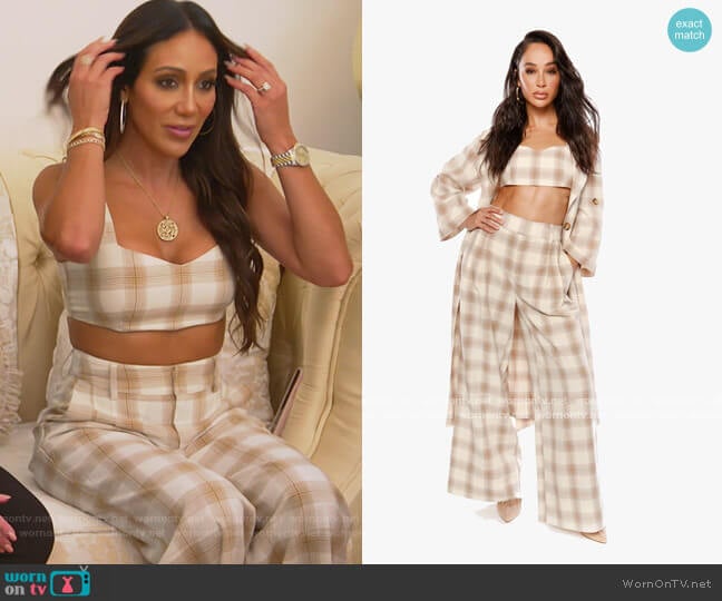 She Loves the Attention Plaid Bralette and Pants by The Cara Santana Collection worn by Melissa Gorga on The Real Housewives of New Jersey