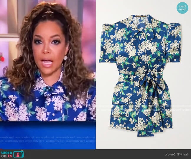 Belted floral-print hammered silk-satin blouse by The Vampires Wife worn by Sunny Hostin on The View