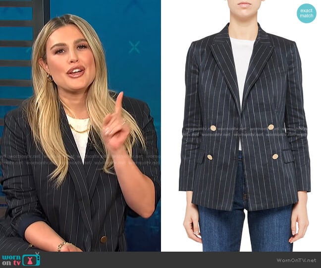 Piazza Double Breasted Pinstripe Jacket by Theory worn by Carissa Loethen Culiner on E! News