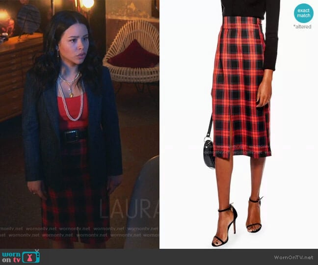 Check Pencil Midi Skirt by Topshop worn by Mariana Foster (Cierra Ramirez) on Good Trouble