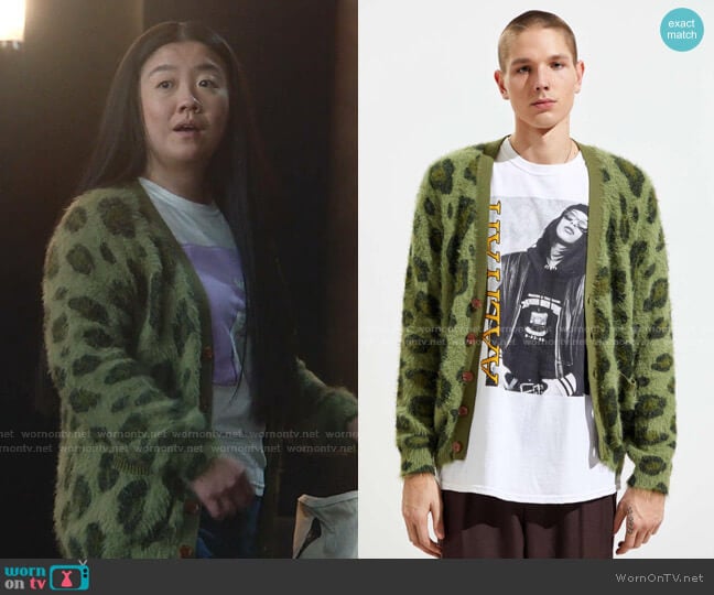 Fuzzy Cheetah Print Cardigan by Urban Outfitters worn by Alice Kwan (Sherry Cola) on Good Trouble