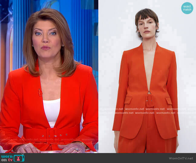V-Neck Blazer by Zara worn by Norah O'Donnell on CBS Evening News