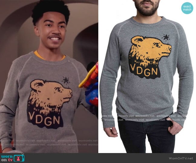 VDGN Logo Bear Graphic Pullover by Vardagen worn by Jack Johnson (Miles Brown) on Black-ish