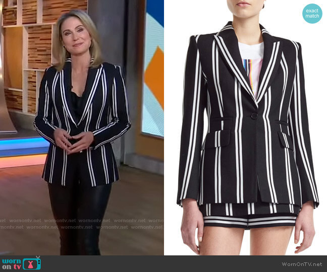 WornOnTV: Amy’s black striped blazer and leather leggings on Good ...