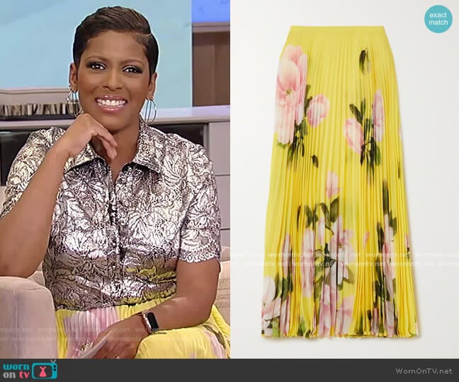 Pleated floral-print silk-crepe midi skirt by Valentino worn by Tamron Hall on Tamron Hall Show