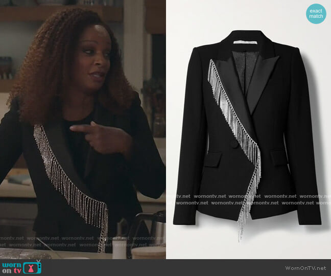 Clarise crystal-embellished crepe blazer by Veronica Beard worn by Vanessa Bell Calloway on Kenan