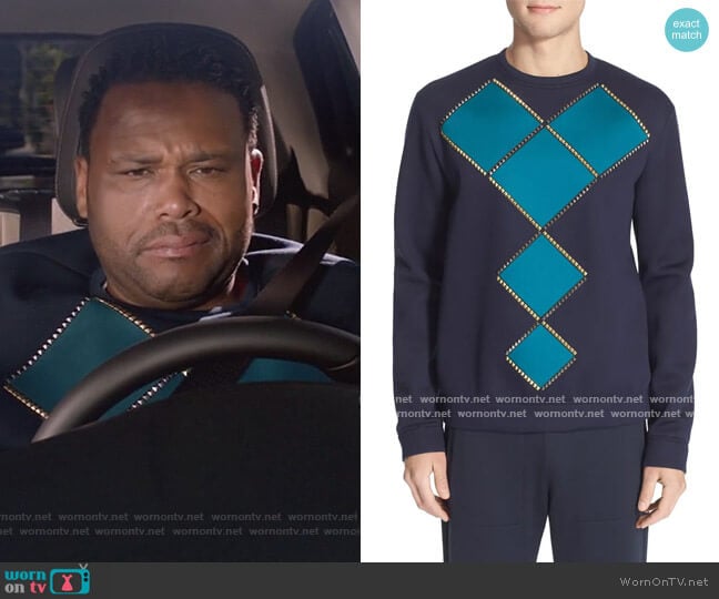 Geometric Studded Sweatshirt by Versace worn by Andre Johnson (Anthony Anderson) on Black-ish