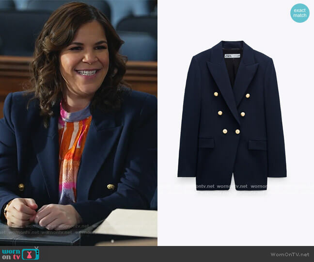 Tailored Blazer with Buttons by Zara worn by Sara Castillo (Lindsay Mendez) on All Rise