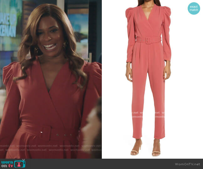 Dece Long Sleeve Belted Jumpsuit by Adelyn Rae worn by Mika (Kimrie Lewis) on Kenan