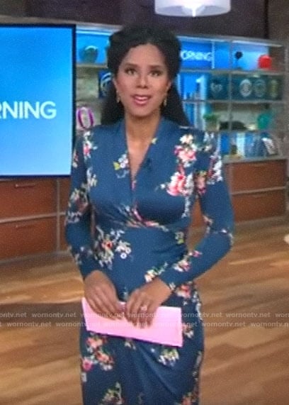 Adriana Diaz's teal floral long sleeved dress on CBS This Morning