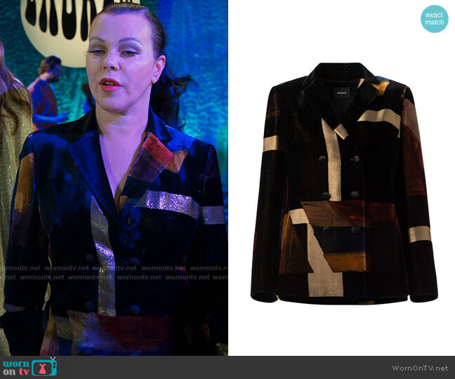 Akris Lena Double Breasted Velvet Jacket worn by Maggie (Debi Mazar) on Younger