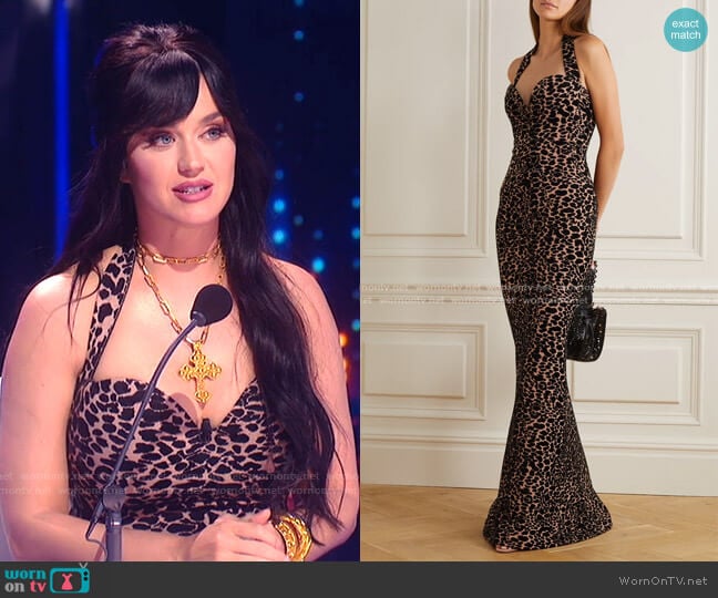 Leopard Jacquard-Knit Halterneck Gown by Alaia worn by Katy Perry on American Idol