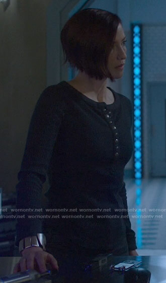 Alex's black snap button henley top on Supergirl