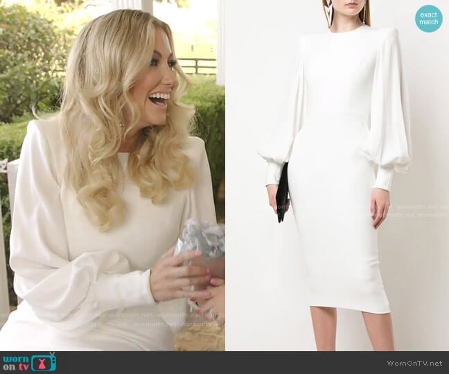 Structured Shoulder Billowed Sleeve Dress by Alex Perry worn by Stephanie Hollman on The Real Housewives of Dallas