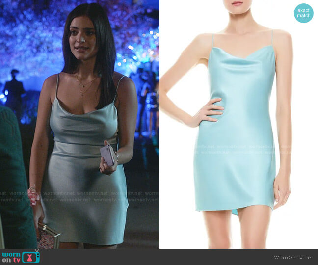 WornOnTV Olive s Blue Cowl Neck Satin Mini Dress On Manifest Luna WornOnTV Olive s Blue Cowl Neck Satin Mini Dress On Manifest Luna