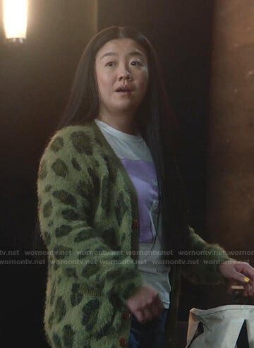 Alice's green leopard cardigan on Good Trouble