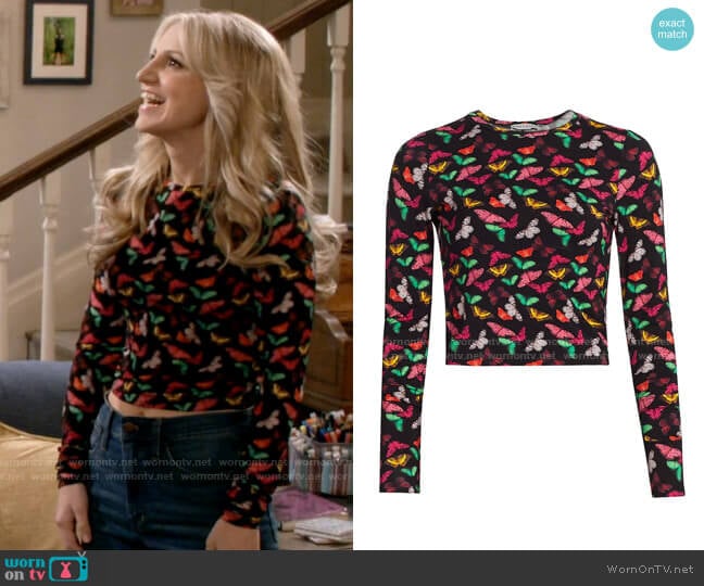 Alice + Olivia Delaina Butterfly Top worn by Gina Dabrowski (Annaleigh Ashford) on B Positive