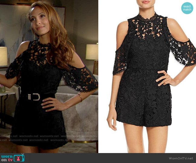 Alice + Olivia Junie Romper worn by Lily Winters (Christel Khalil) on The Young and the Restless