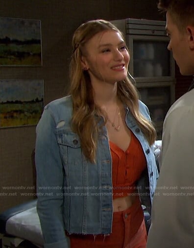 Allie's orange cropped top and denim jacket on Days of our Lives