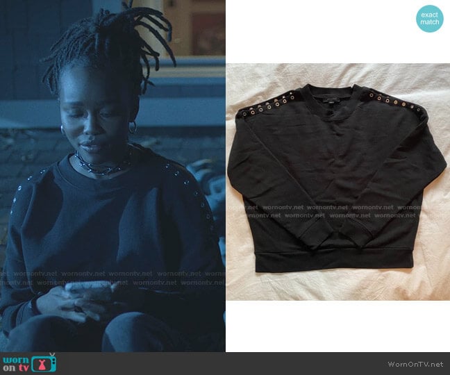 Cruz Unai Grommet Sweatshirt by All Saints worn by Jennifer Pierce (Laura Kariuki) on Black Lightning