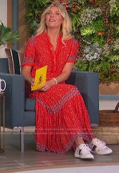 Amanda’s red floral print dress on The Talk