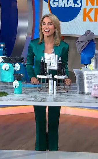 Amy’s green satin blazer and pants on Good Morning America