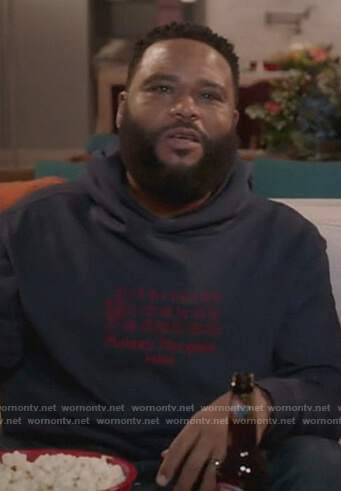 Andre's navy number embroidered hoodie on Black-ish