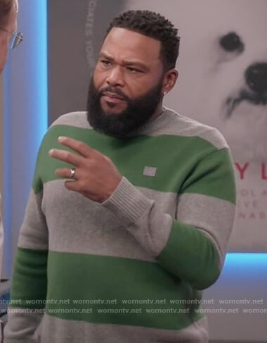 Andre’s gray and green stripe sweater on Black-ish