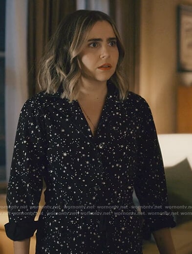 Annie’s black star print jumpsuit on Good Girls