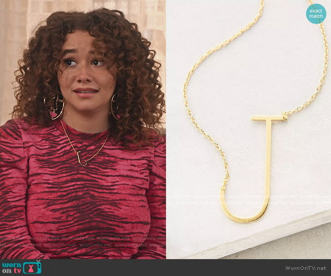 Block Letter Monogram Necklace by Anthropologie worn by Jade (Talia Jackson) on Family Reunion