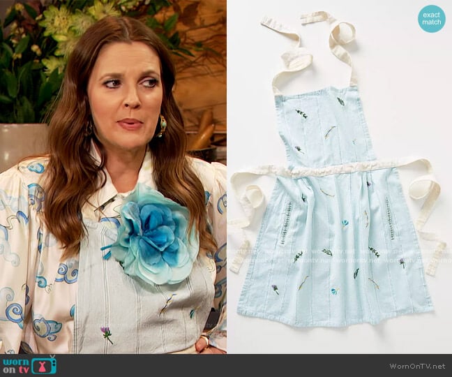 Canella Apron by Anthropologie worn by Drew Barrymore on The Drew Barrymore Show