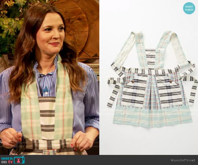 Kelby Mixed Plaid Apron by Anthropologie worn by Drew Barrymore on The Drew Barrymore Show