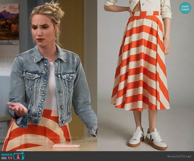 Anthropologie Mare Mare Ilsa Striped Midi Skirt worn by Mandy Baxter (Molly McCook) on Last Man Standing