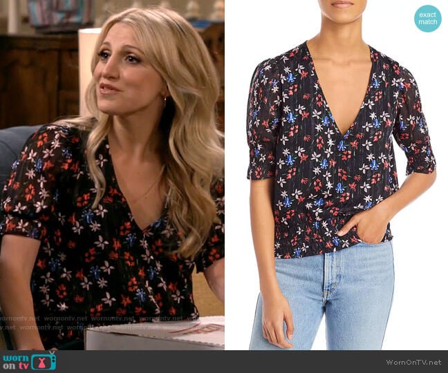 Aqua Floral Print Smocked Top worn by Gina Dabrowski (Annaleigh Ashford) on B Positive