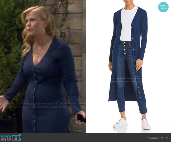 Ribbed Long Cardigan by Aqua worn by Sami Brady (Alison Sweeney) on Days of our Lives