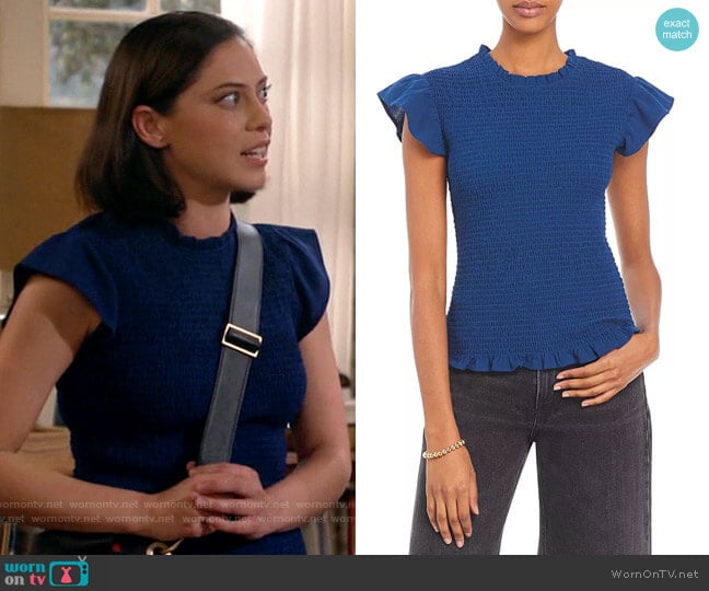 Aqua Smocked Flutter Sleeve Tee worn by Adriana (Rosa Salazar) on B Positive