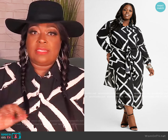 Stripe Semi Sheer Duster Button Up by Ashley Stewart worn by Loni Love on The Real